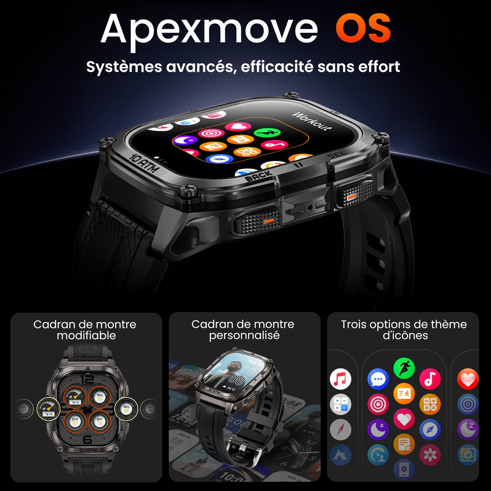 KOSPET Tank M4 GPS Montre Connectée Homme, Cartes Hors Ligne, 1.96'' AMOLED | Acier Inoxydable, Étanche 10 ATM et IP69K, Plongée 45M, Batterie 15 Jours, Surveillance Santé 24/7, Compatible Android et iOS