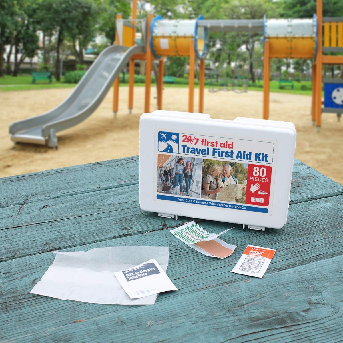 24/7 First Aid 80 Piece Travel First Aid Kit, White : Health & Household