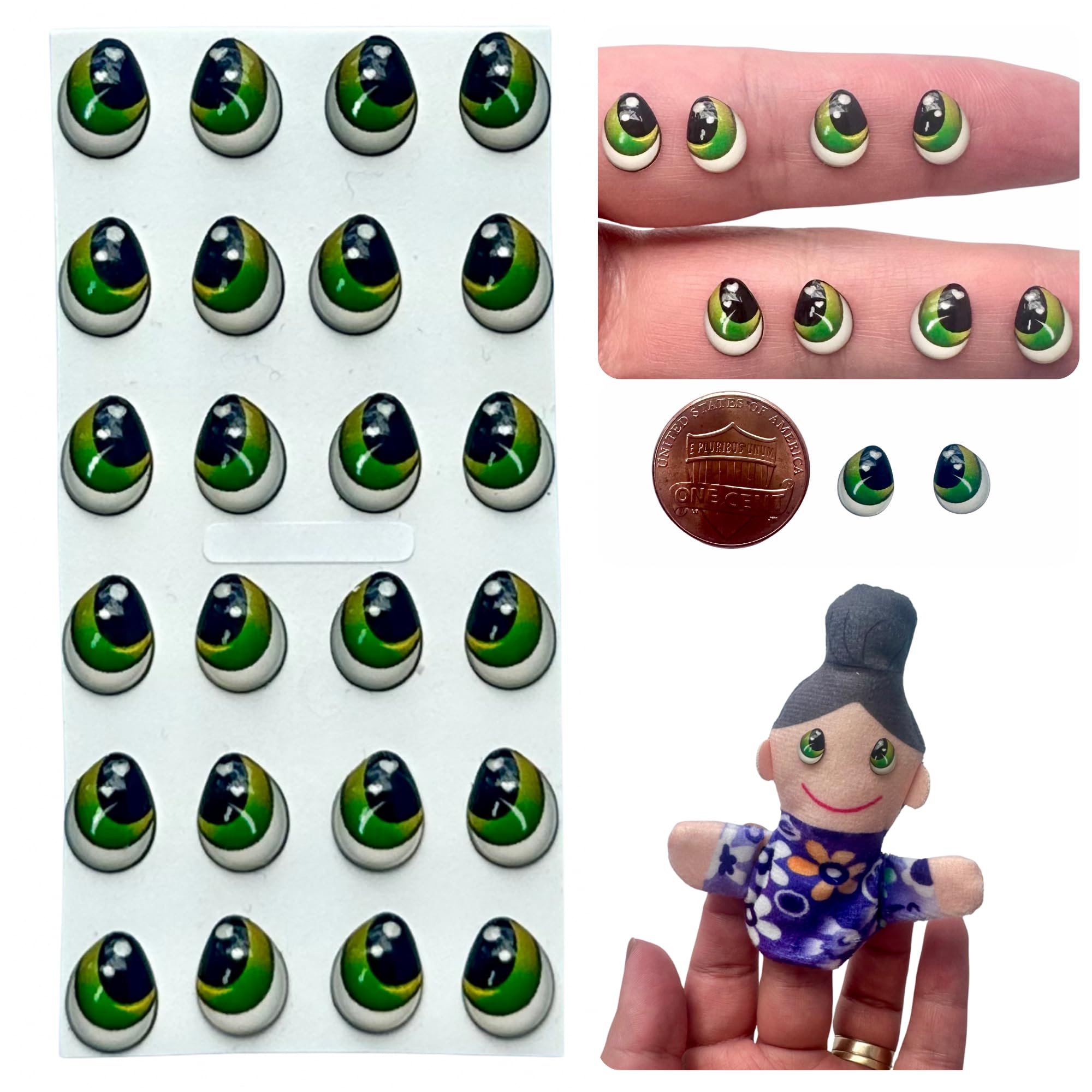 3D Resin Doll Eyes – 7mm Self-Adhesive Craft Eyes (24 pcs / 12 Pairs) – Realistic Cabochon Eyes for Amigurumi, Dolls, Polymer Clay, Cold Porcelain, Felt &amp; DIY Crafts (Green)
