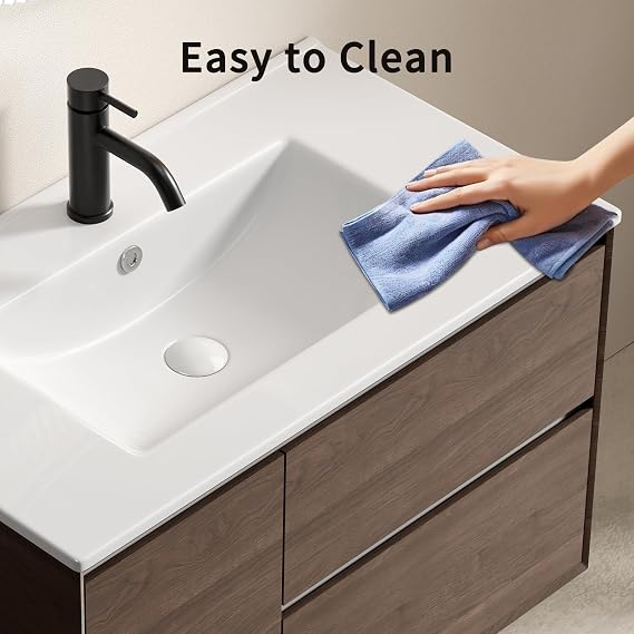 30 Rectangular Ceramic Undermount Bathroom Sink - Glossy White Drop-in Sink Without Overflow, Ready for Vanity Top (30-inch)