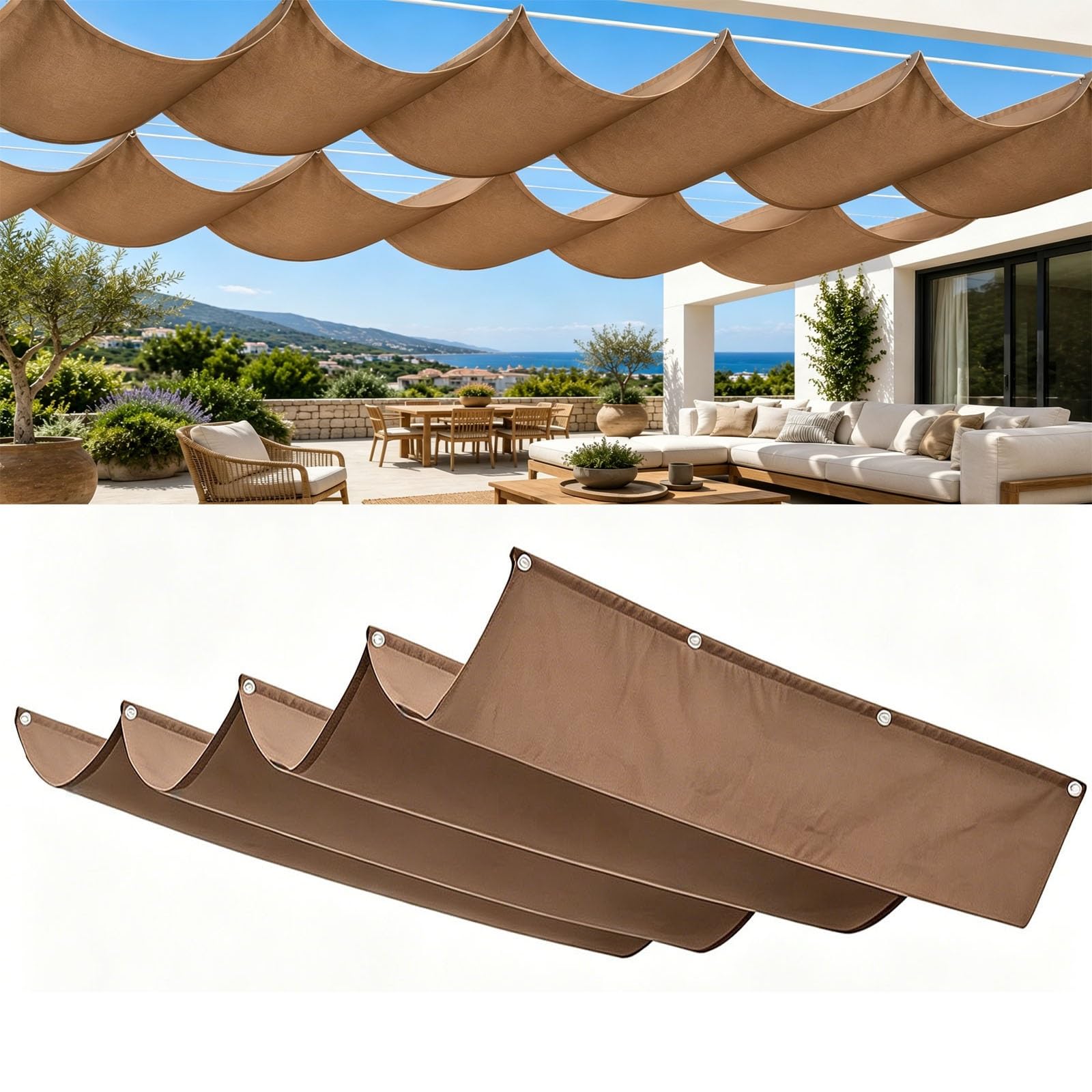 Voile ombrage rétractable vague brun 180x260 pour protéger la terrasse du vent