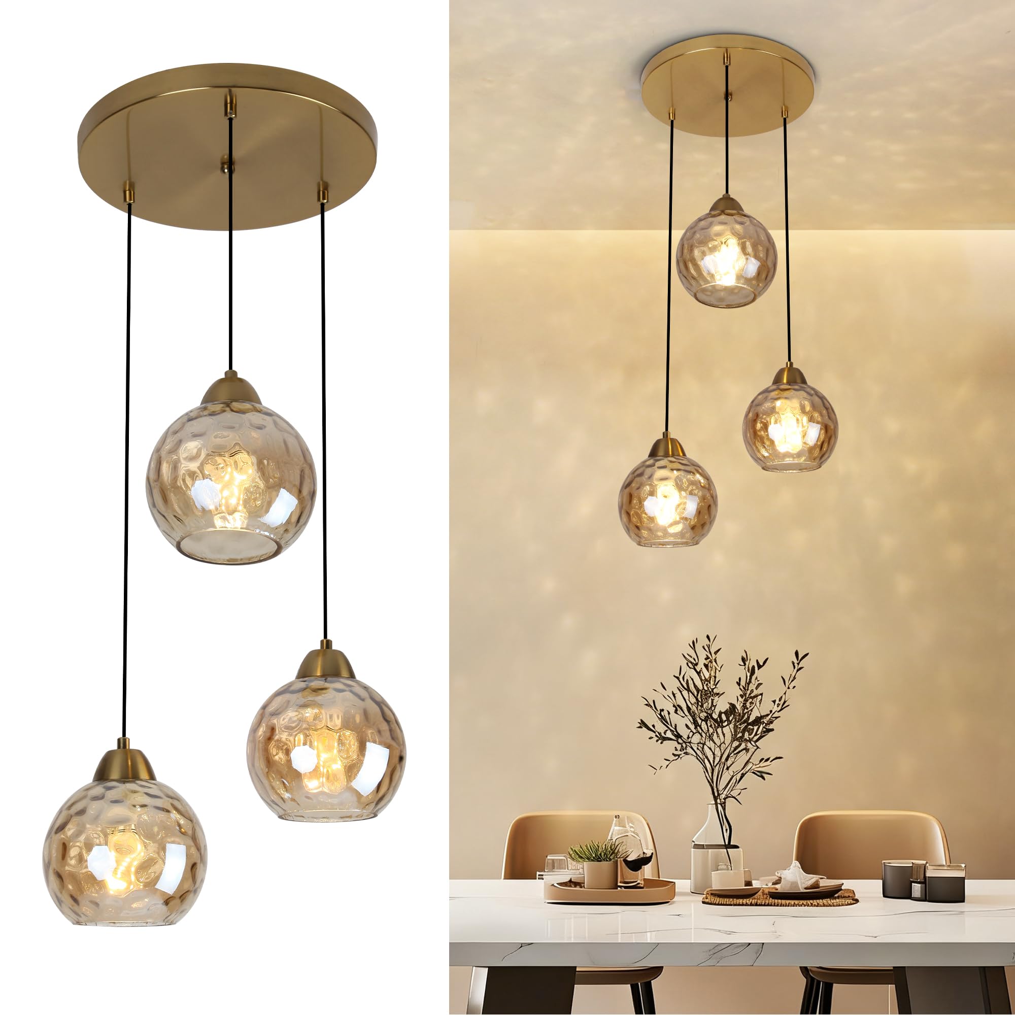 Photo 1 of WillWant 3-Light Chandelier with Amber Glass