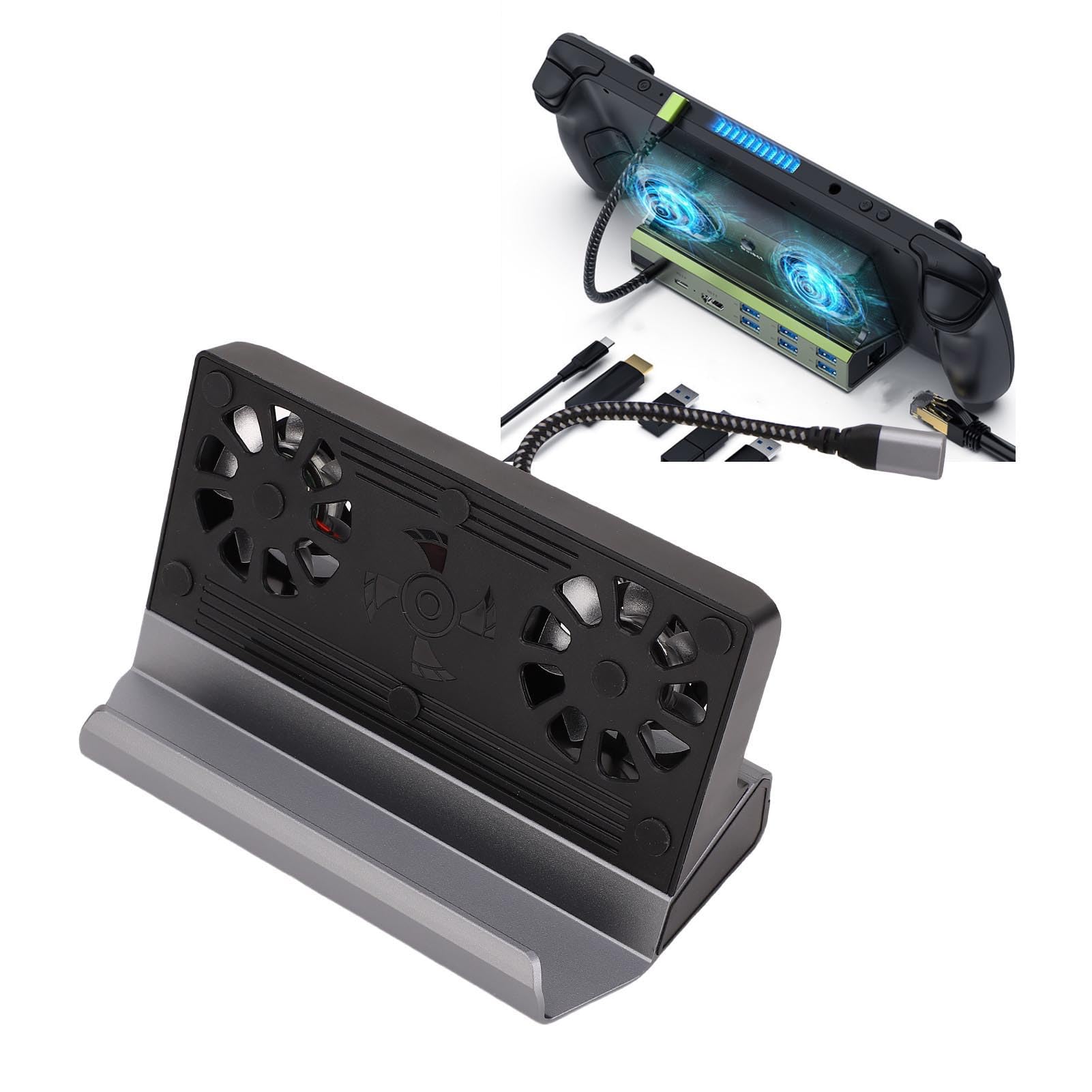 PUSOKEI Stacja Dokująca USB C 9 W 1 z Wentylatorem Chłodzącym do Steam Deck i ROG Ally, Podstawka Dokująca Steam Deck z 4K 60 Hz, Gigabit Ethernet, 3 USB3.0, 3 USB2.0, 100 W PD