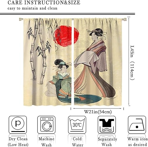 Miniatura 9 de Cortinas de estilo japonés, Kyoto Geisha Girls Asian Ink Painting - Cortinas de tela de poliéster con estampado de Japón antiguo para dormitorio,