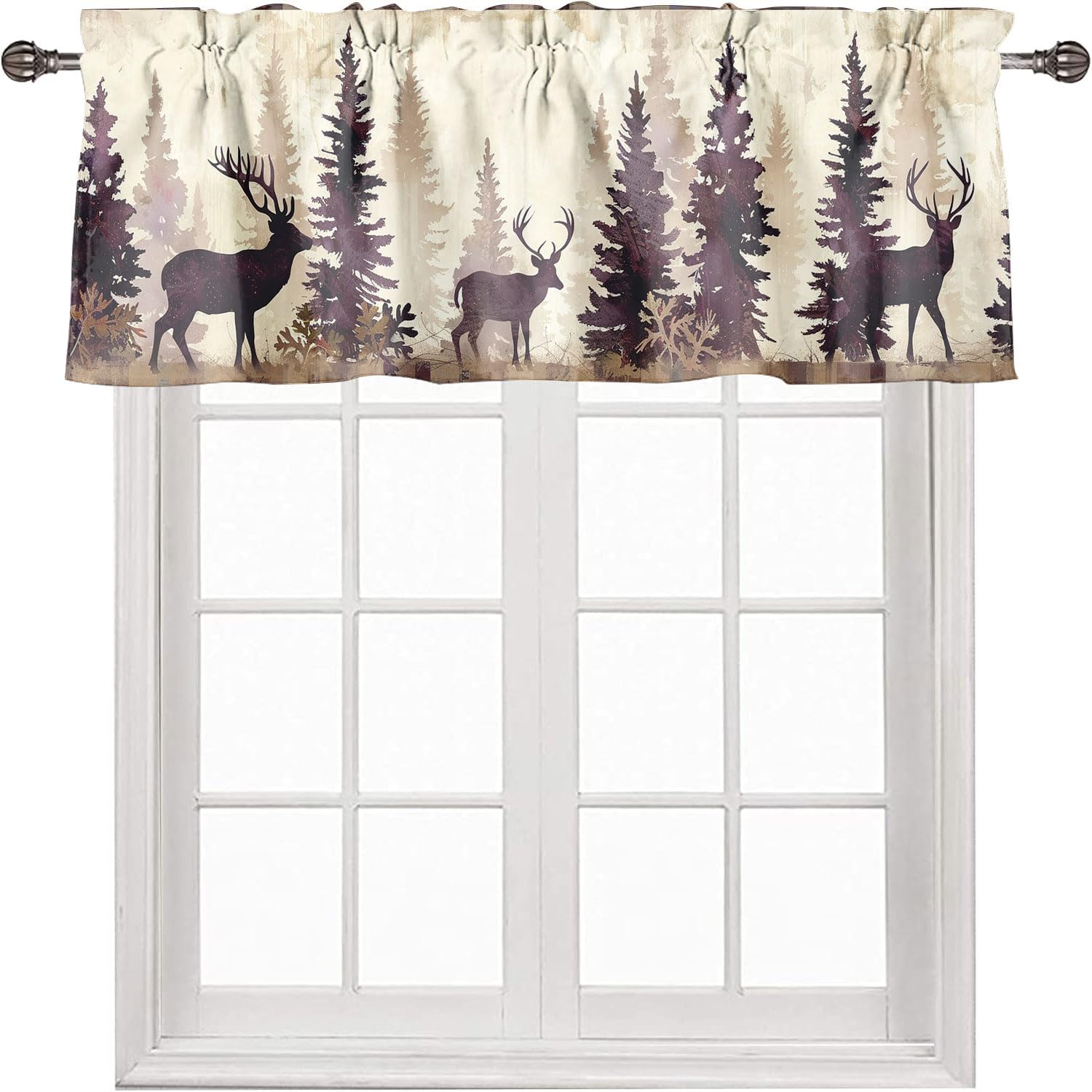 Rustic Bear Window Curtain Valances Country Wild Animal Forest Plank Background Rod Pocket Kitchen Curtain Treatment Drapes for Bathroom Bedroom Living Room 54 x 18 Inch, 2 Panel