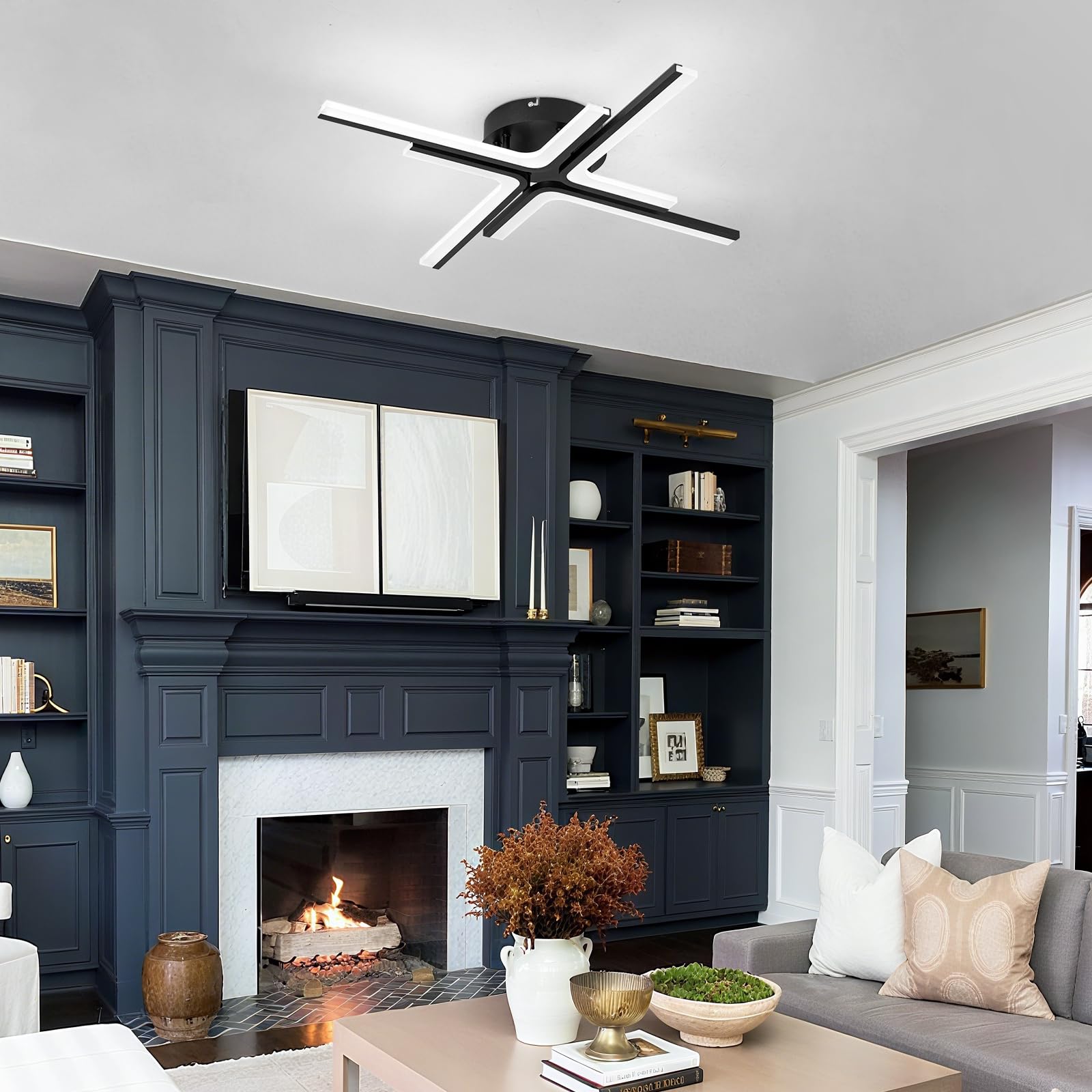 Vloitgol Modern Ceiling Light LED, 66cm Black Dimmable Ceiling Lights Fixtures LED with Remote Control - Image 4
