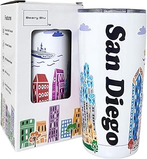 City Themed Artwork Tumbler Collection - Designed in the USA - 20oz Vacuum Insulated Tumbler with Lids - Stainless Steel Coffee Travel Mug with, Cup for Hot Cold Drinks (San Diego)