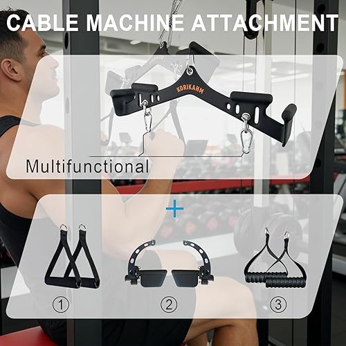 Miniatura 4 de KORIKAHM Accesorios de tracción LAT de agarre múltiple, barra desplegable LAT, accesorio de máquina de cable para entrenamiento de músculos de la