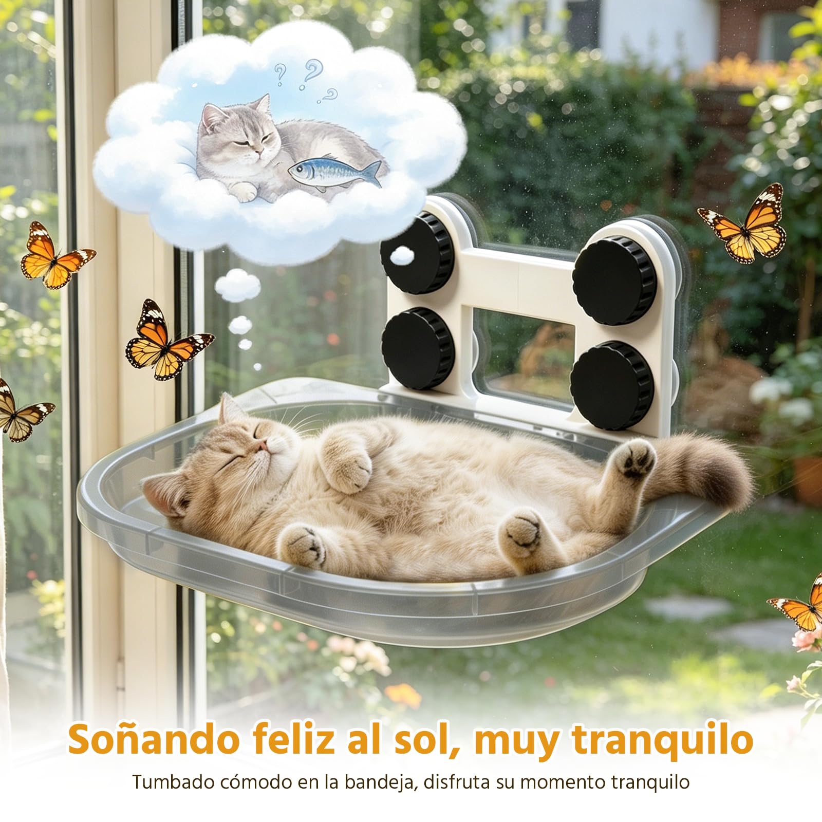 Newthinking Amaca gatto finestra 48,5 x 38,5 cm, 4 ventose rinforzate, senza corde, installazione senza trapani, portata fino a 10 kg, grigio
