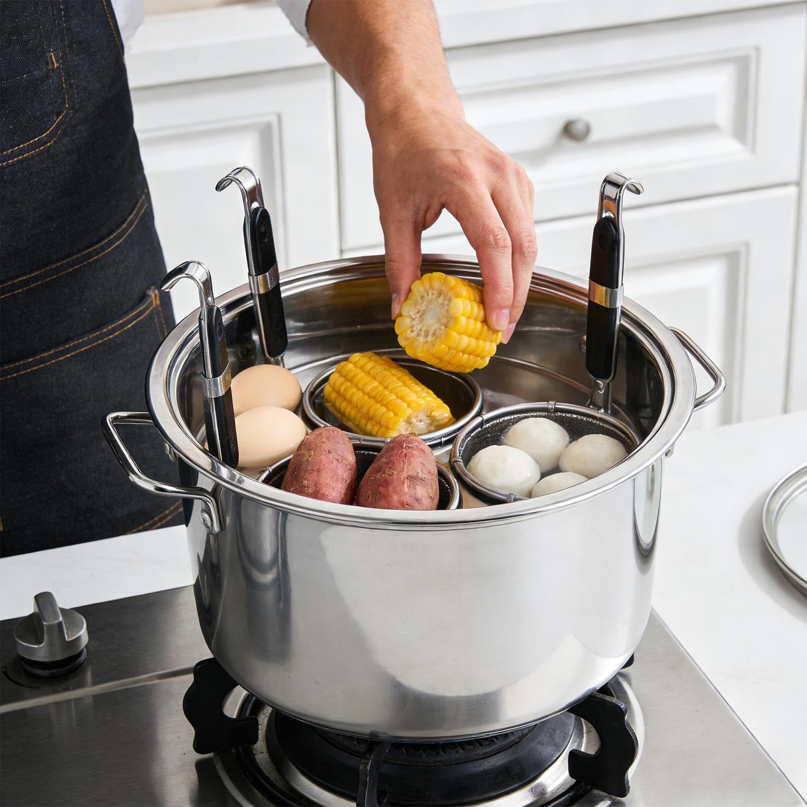 Pentola per spaghetti con cestello | Strumento per bollire la pasta in acciaio inox, per principianti, professionisti, preparazione pasti, feste, riunioni di famiglia, verdure, zuppe, vacanze, cene