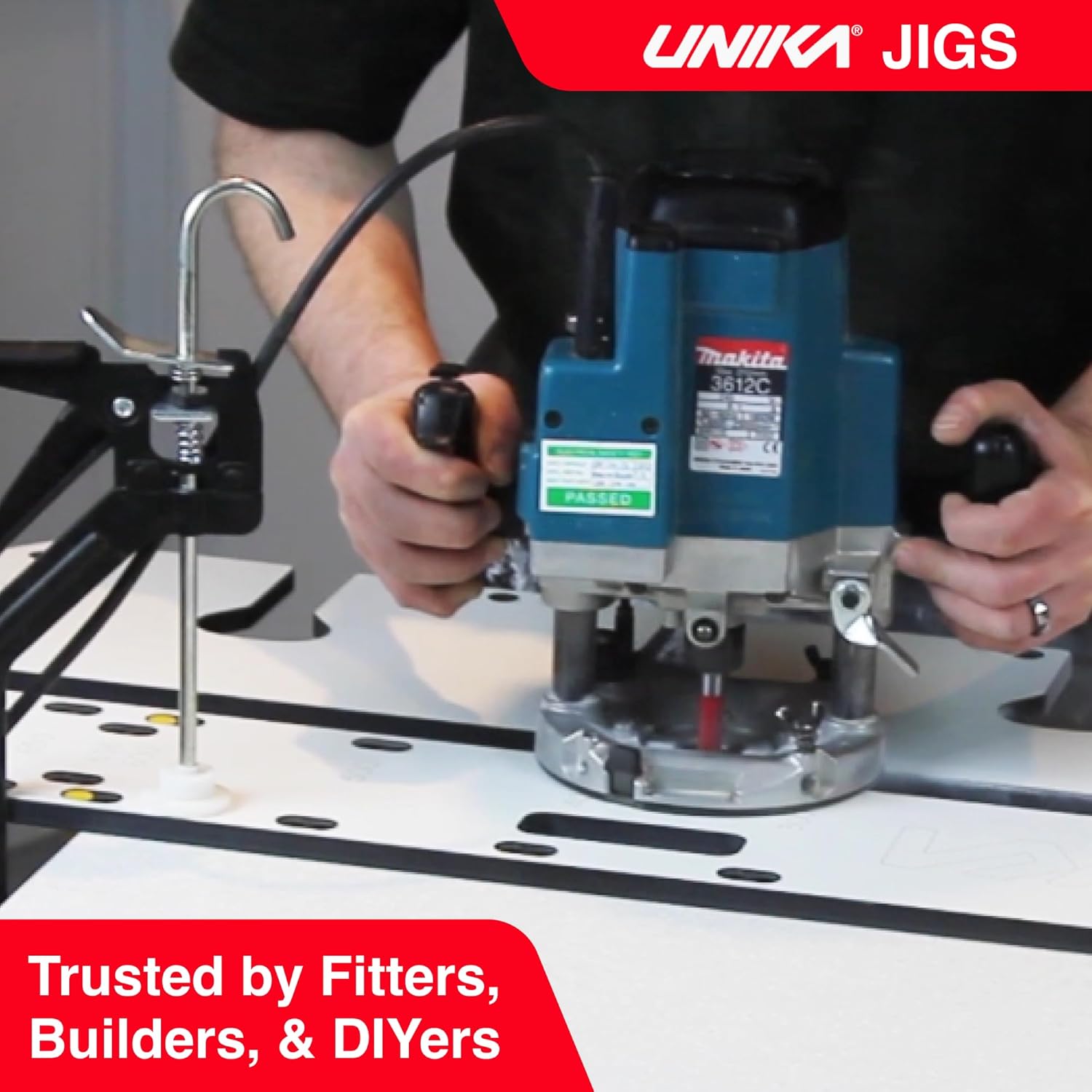 Unika Worktop Jig in use with a router