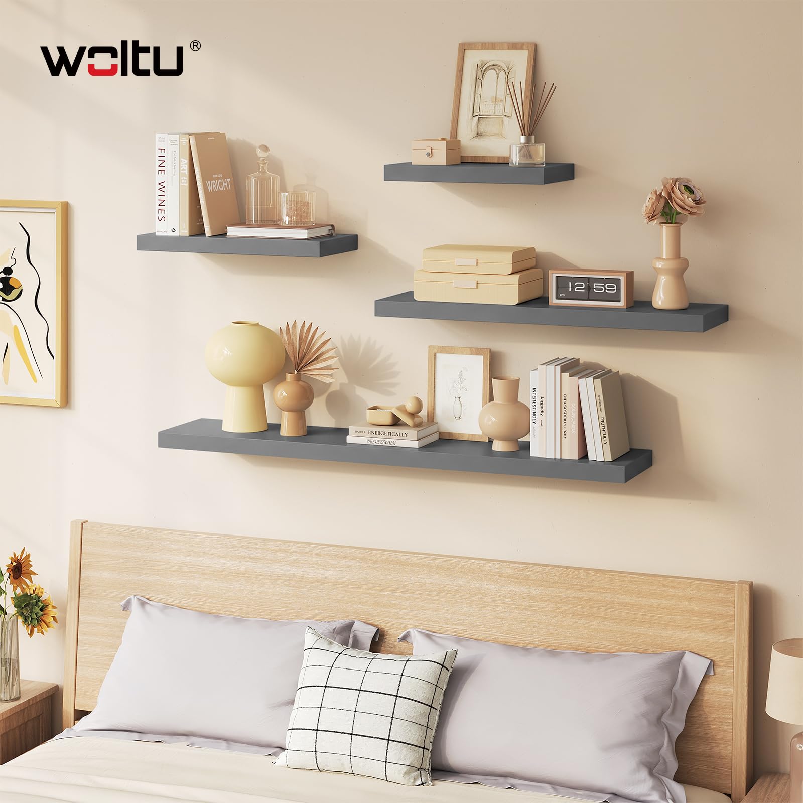 WOLTU Estanteria Pared Flotante, Juego de 2 de Madera de MDF, para Salón, Cocina, Pasillo RG9319dgr-2