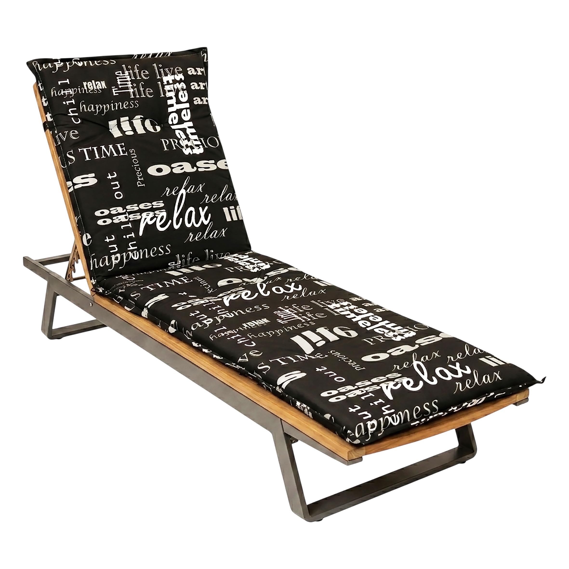 Spetebo Sonnenliegen Polsterauflage 190 x 60 cm - Lifestyle - Universal Kissen für Gartenliegen - Liegestuhl Polster Deckchair Auflage Liegekissen Liegenauflage schwarz mit modernen Schriftzügen