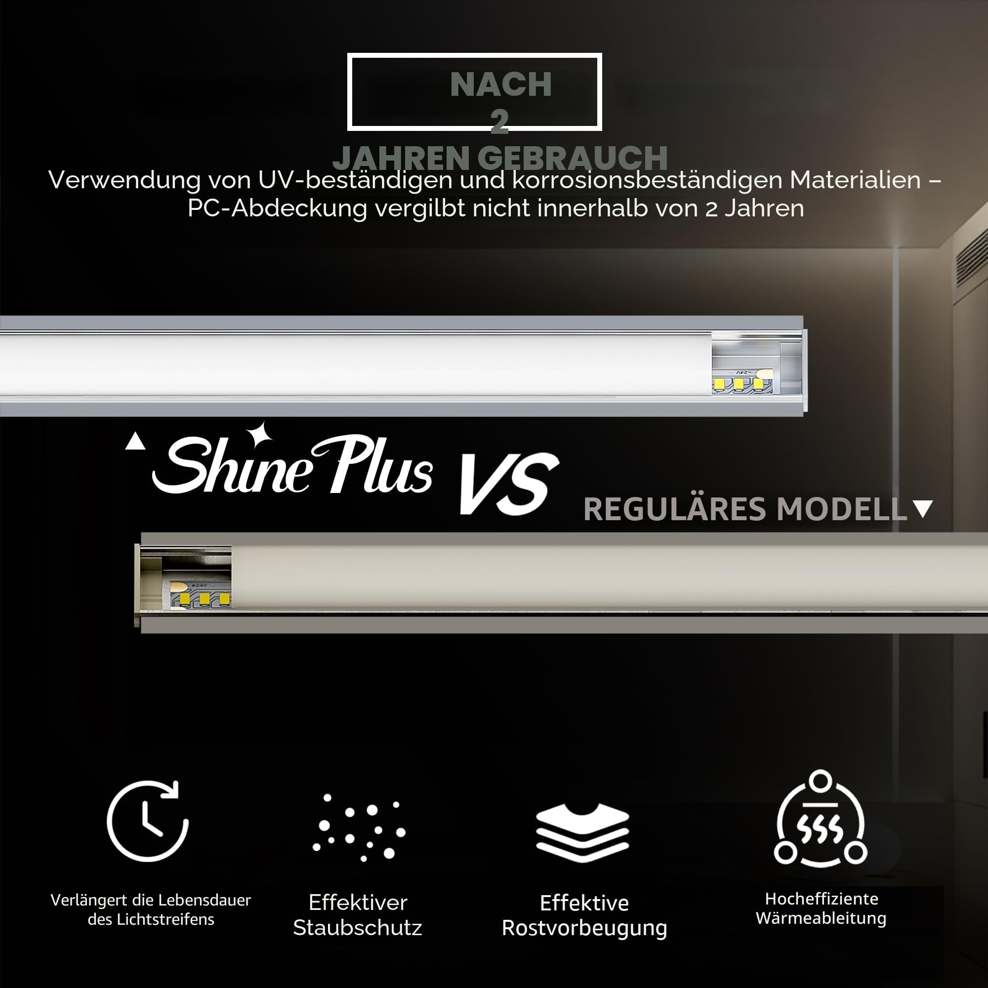 Shine Plus LED Profil U-Form 2m 5 Stück, Schiene aus eloxiertem Aluminium, kanal für Streifen bis 17mm, diffusor für gleichmäßige Lichtverteilung (5×2Meter)