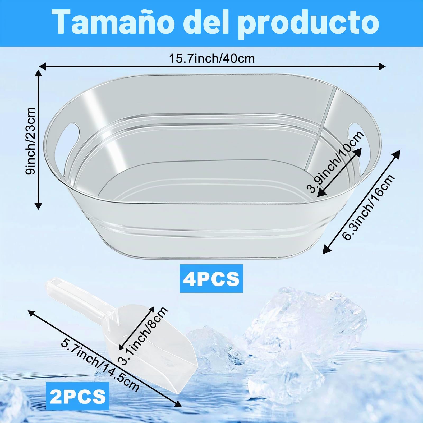 4 cubos galvanizados de 4 galones para fiestas, cerveza y bebidas con cucharas, champán, cócteles, refrigeración de vino, suministros de bar de mimosa