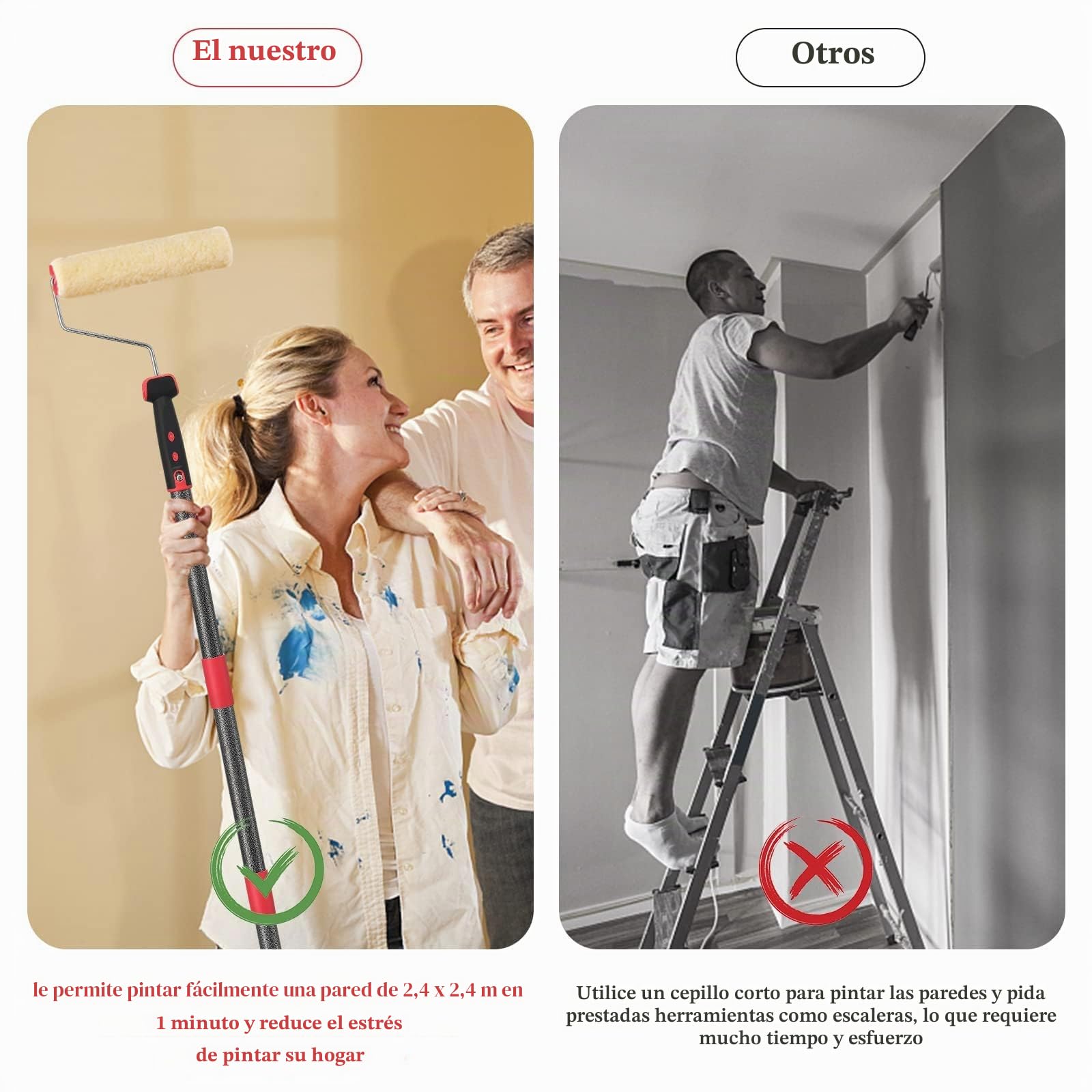 Rodillo de pintura, 70 – 180 cm, barra telescópica, rodillo de pintura multifunción, juego con cepillo de pintura para casa, barra de acero inoxidable para paredes y techos, color gris