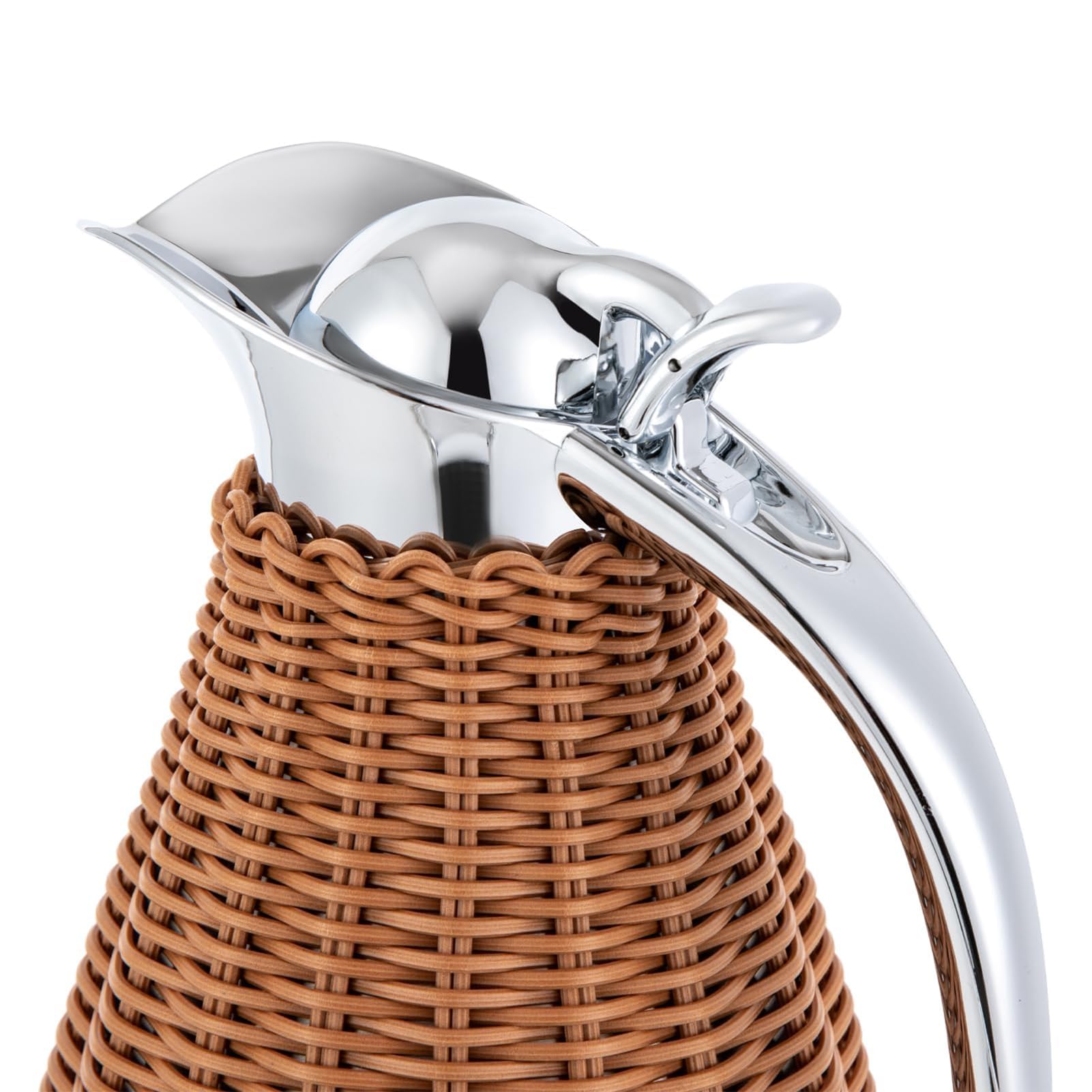 Carafe à café thermique en acier inoxydable, corps en rotin fait à la main, chaleur 12 heures et rétention au froid 24 heures, idéale pour le café, le thé, le lait et l'eau