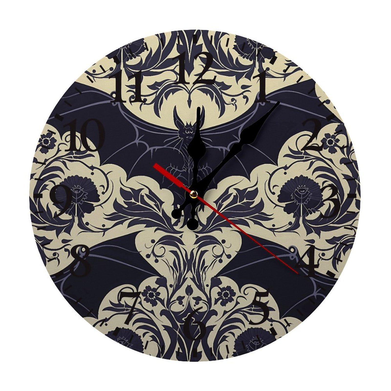 Horloge silencieuse chauve-souris noire avec chiffres arabes