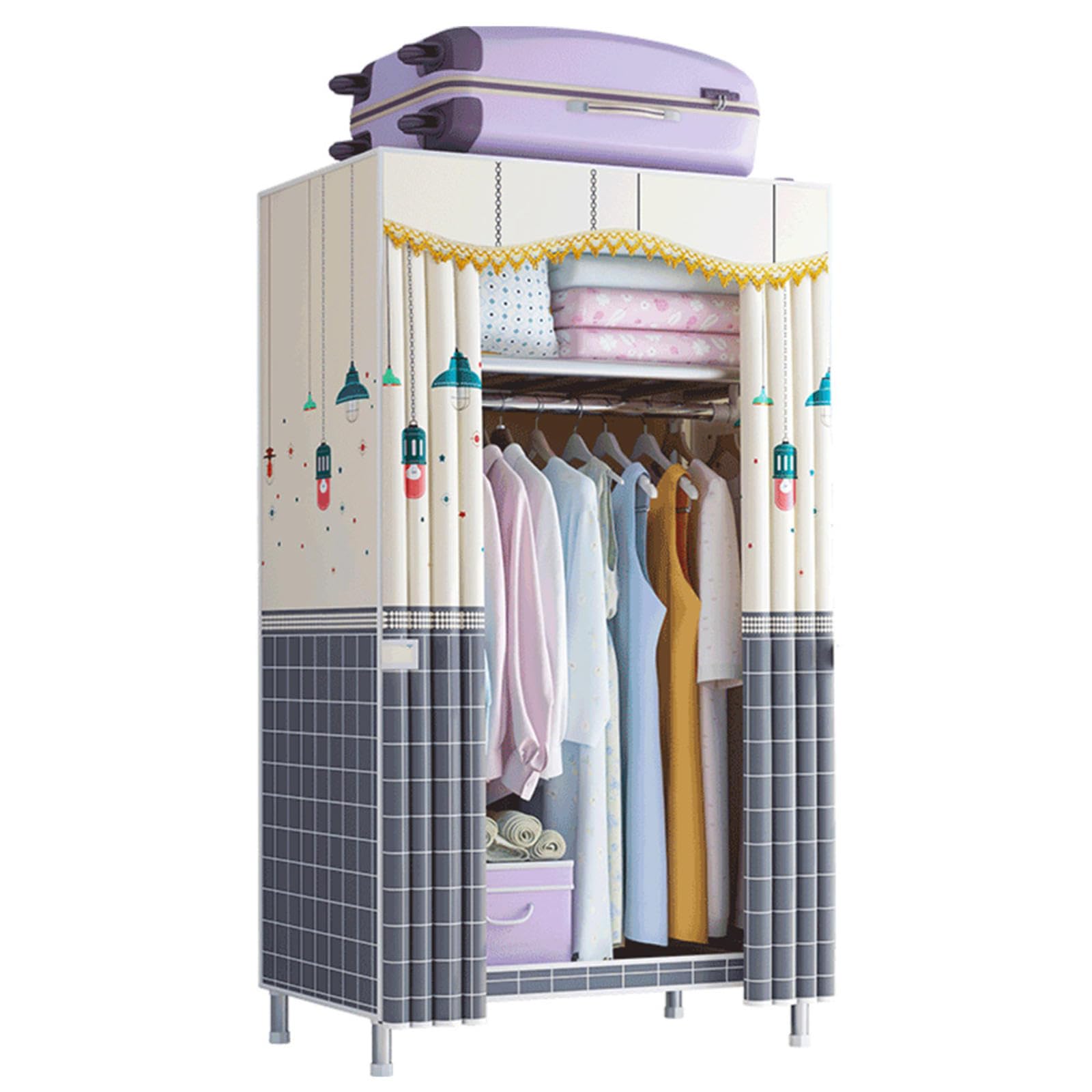 ZHANGshouf Portable Wardrobe, Single Bedroom Fabric Wardrobes Small Foldable Closets 82 * 45 * 170CM,Beige