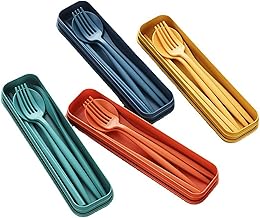 lyxbgebu 4 Sets Cutlery, Portable Travel Utensils Spoon Fork Knife Chopsticks Tableware Set,Plastic CutleryReusable Flatware Set with Case for Lunch Boxes Workplace Camping School Picnic or Daily Use