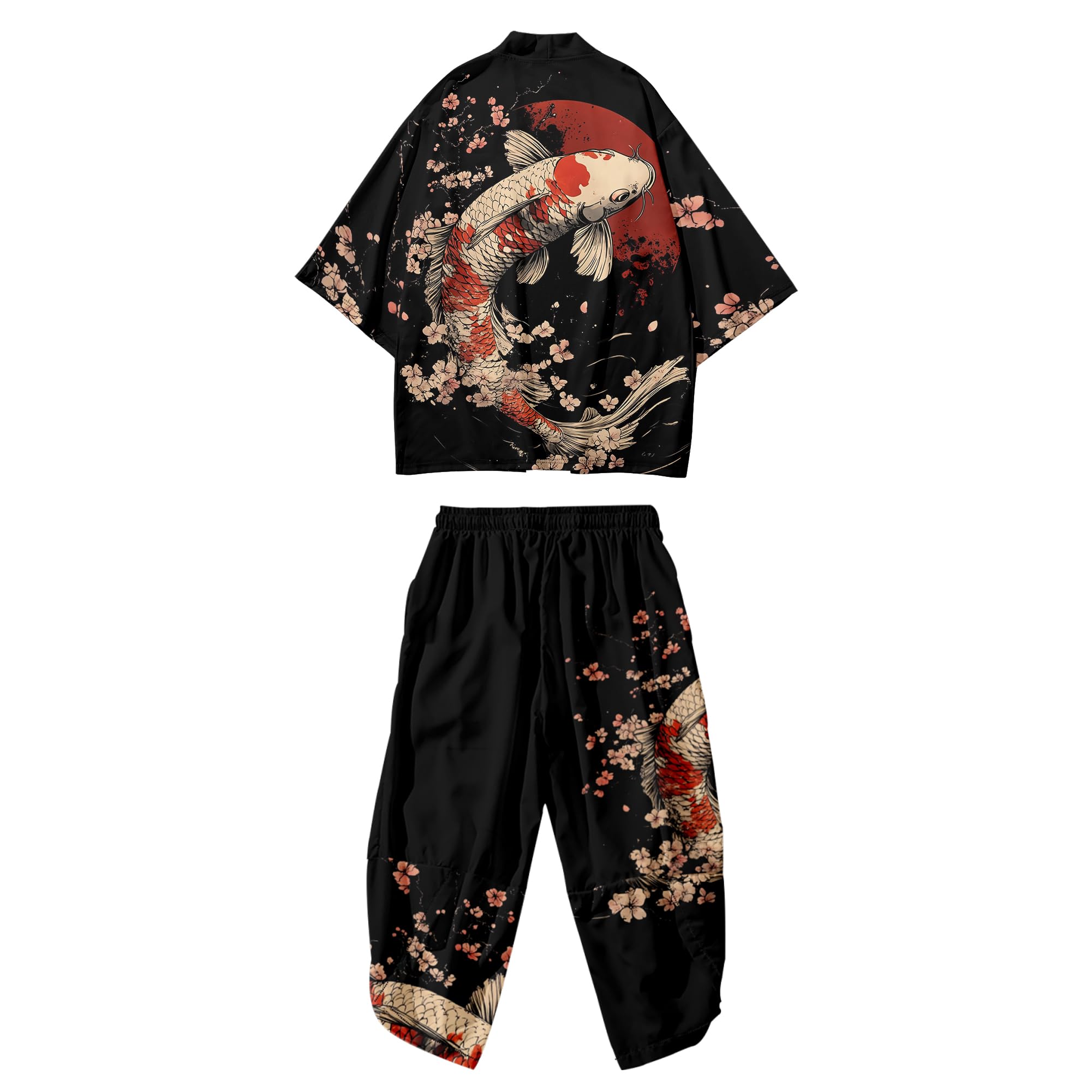 Mens Kimono Set Japanese Kimono Shirt &amp; Shorts 2 Piece Summer Beach Outfits