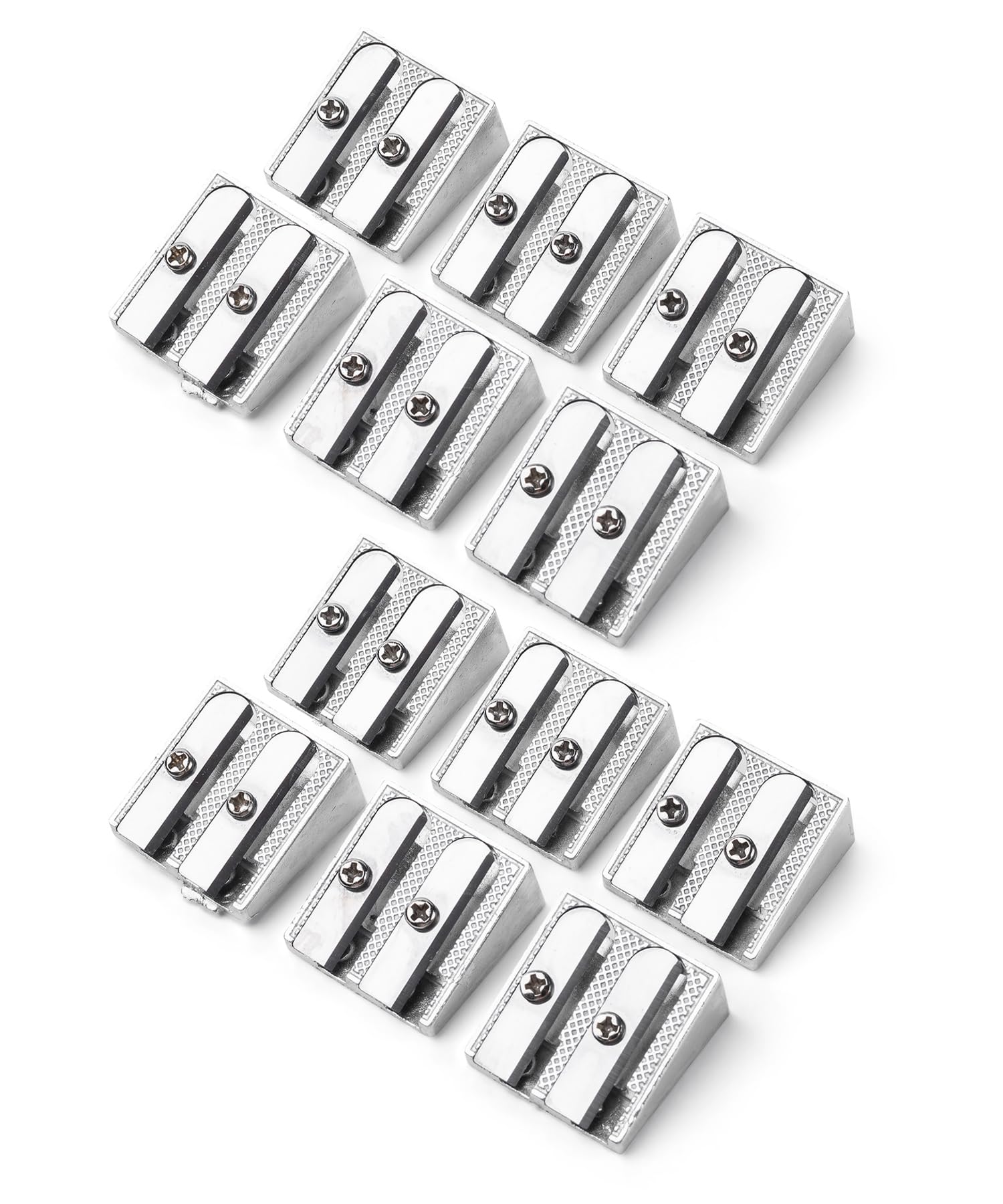 Mr. Pen- Handheld Metal Pencil Sharpener, 12 Pack, 2-Hole Dual Size (Standard & Jumbo), Bulk Silver Metal Manual Pencil Sharpeners for Graphite &