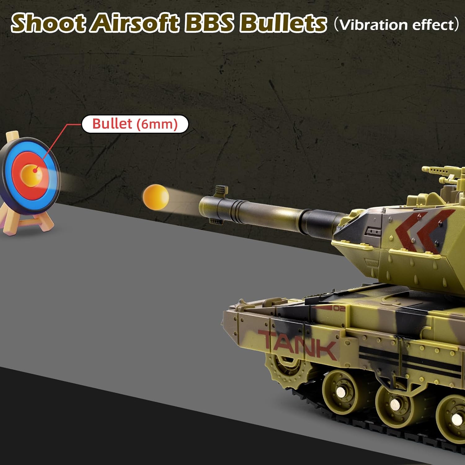 1/24 RC Tank -2.4Ghz Remote Control Army Tank with 360°Rotating Turret, Auto Demo, Sound & Smoke & Light, Military Vehicles Model Gift for Boys 6-8