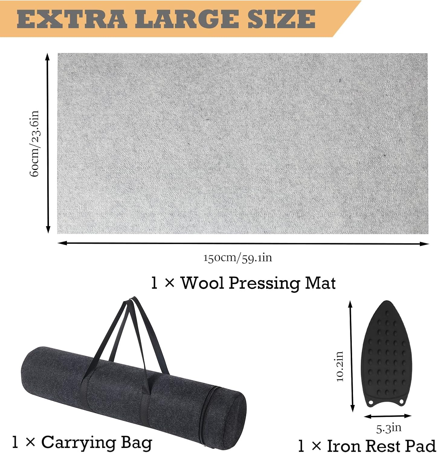 Wool Pressing Mat for Quilting, 24" X 60" Portable Wool Ironing Mat 100% Felted Wool Iron Board for Quilters, Great for Quilting & Sewing Projects