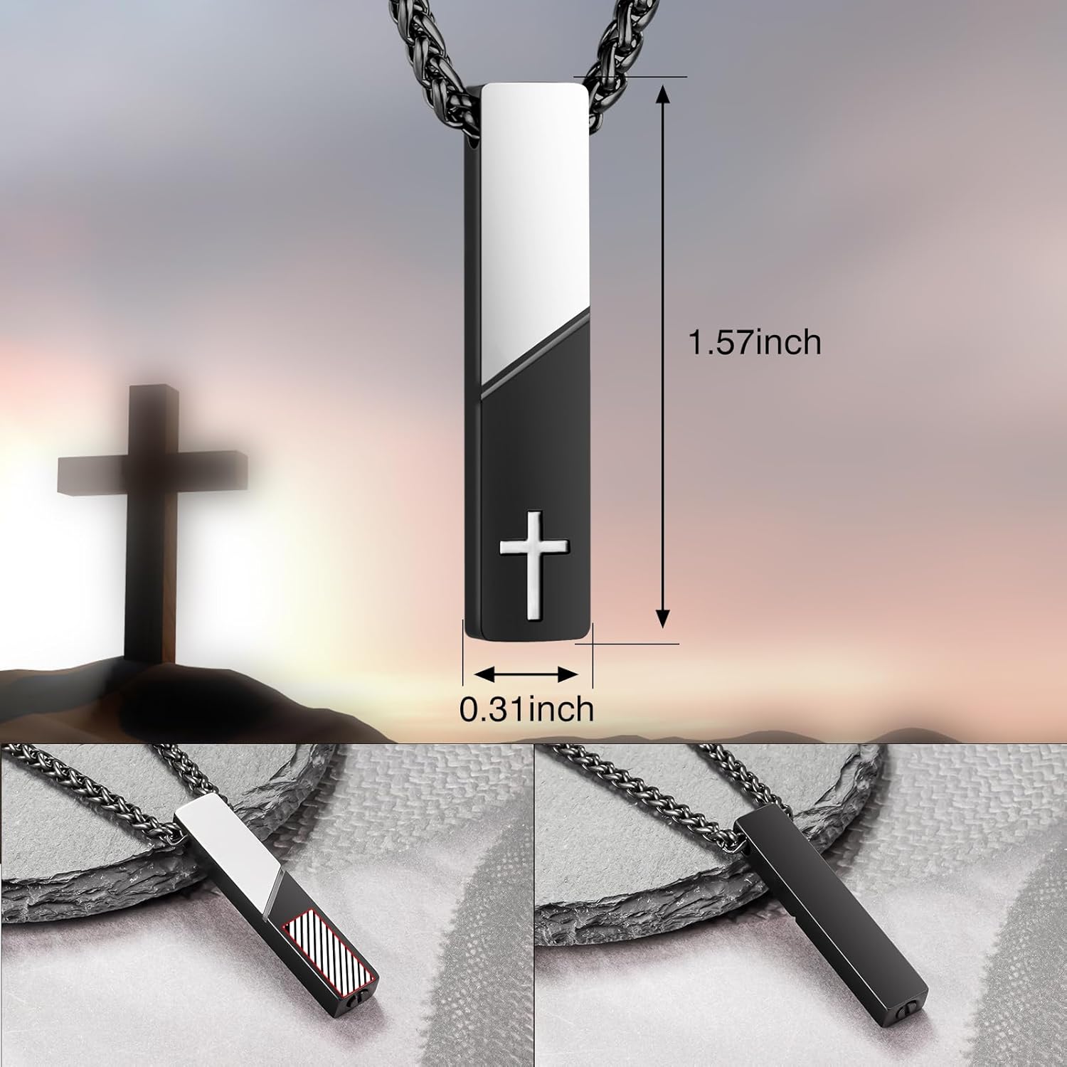 XIUDA Cremation Urn Necklace for Ashes Urn Jewelry Cross Cube Ash Necklace Memorial Pendant Keepsake Jewelry for Men Women - Image 3