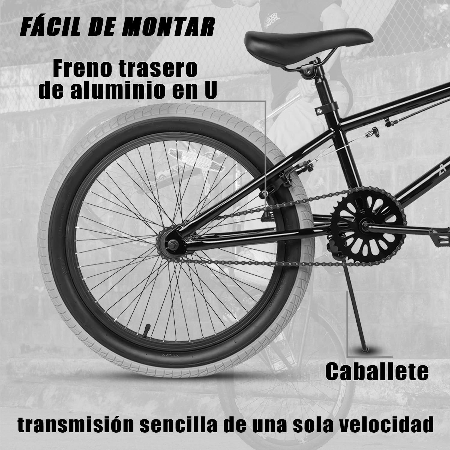 AVASTA AVASTABicicleta BMX Freestyle Infantil de 18 Pulgadas para niños de 5 6 7 8 años, niñas y Principiantes, Negra con neumáticos Grises