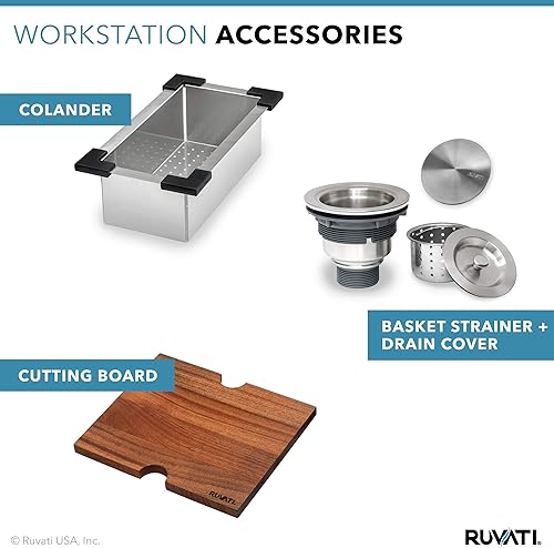 Miniatura 37 de Ruvati RVH8221 - Fregadero de cocina con estación de trabajo RV de 21 x 20 pulgadas, montaje en la parte superior, acero inoxidable calibre 16