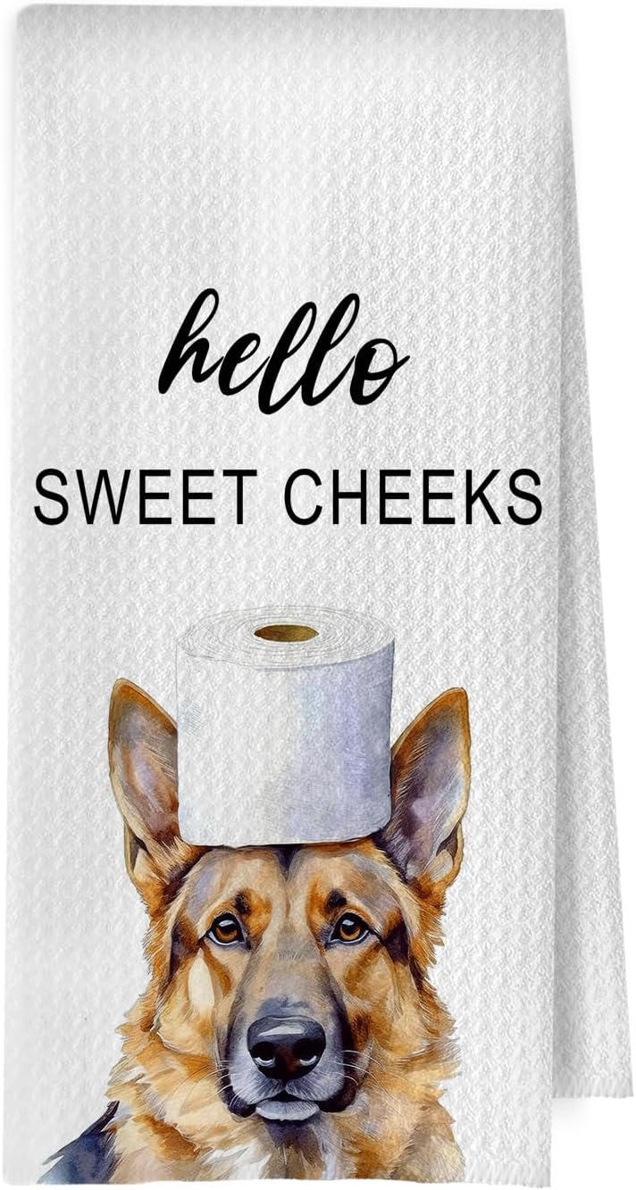 German Shepherd Bathroom Towels - Funny German Shepherd Decorative Waffle Weave Hand Towels for Toilet Bathroom, 16×24 Inches