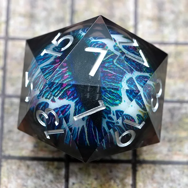 Maywin Eyeball Resin Sharp Edge Dice Jumbo 50MM Single Dice Dungeons and Dragons Dice with Gift Case, Polyhedral Dice for Role Playing Game (Mixed Color Dragon Eyeball)