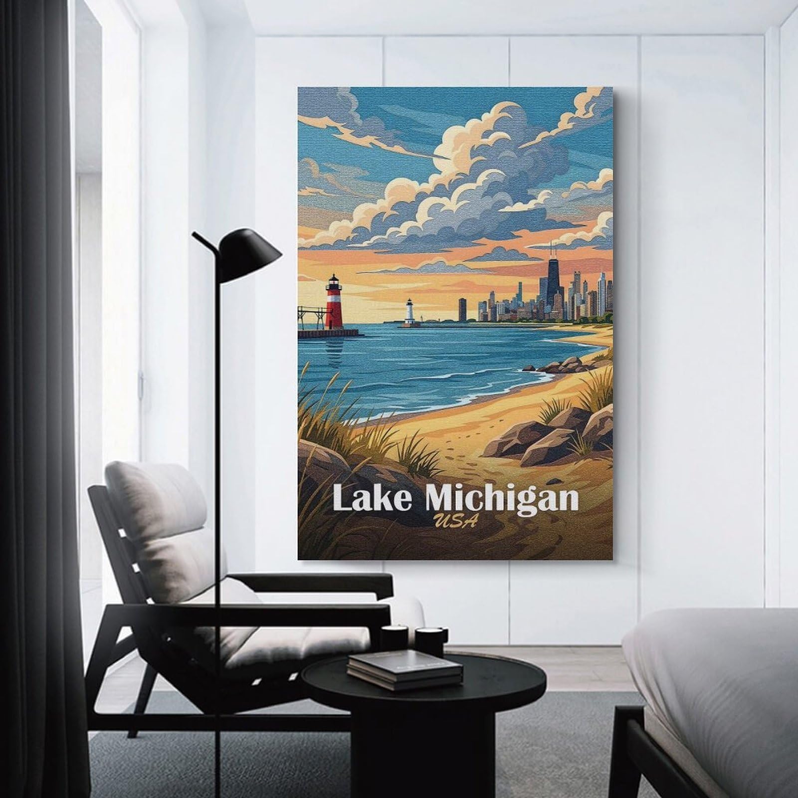 Junmoney Canvas Art Print Lake Michigan Travel, 24x36inch(60x90cm), for Gallery Wall Layouts in Home Or Office, A Versatile Canvas Print for Layering