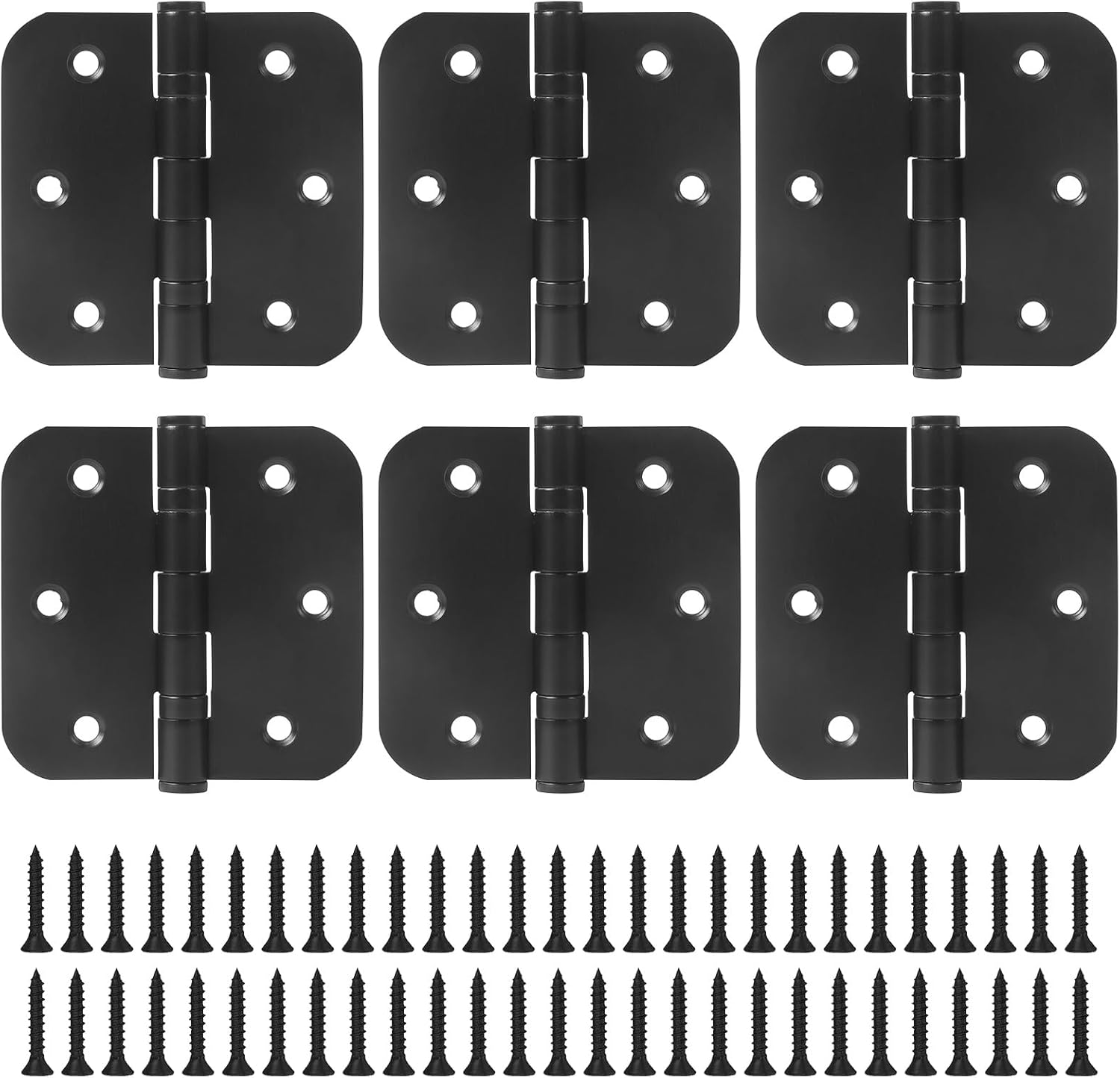 6 Pack 3.5 Inch x 3.5 Inch Door Hinges with 5/8'' Radius Corners, Heavy Duty Ball Bearing Door Hinges with Non Removable Pin, Stainless Steel Hinges for Left and Right Hand Doors (Matte Black)