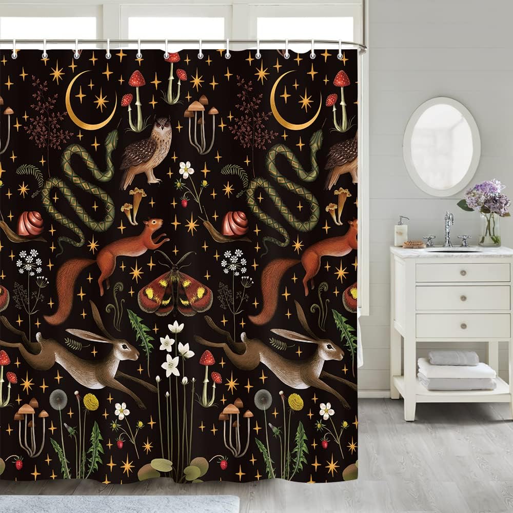 Fairy Rustic Forest Shower Curtain for Bahtroom, Country Woodland Wild Animals Butterfly Mushroom Set Hunting Shower Curtain, Farmhouse Rustic Cabin Lodge Shower Curtain Set with Hooks 70X84IN