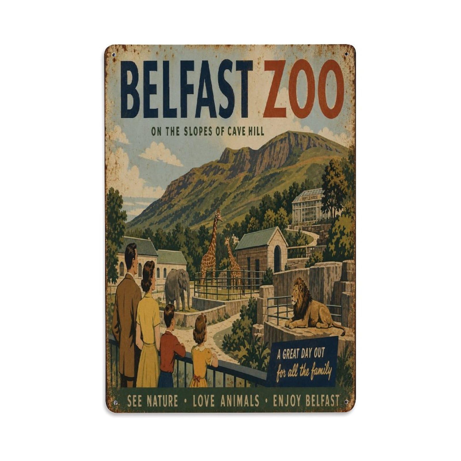 Belfast Cave Hill Wildlife Park Ireland Heritage Metal Tin Sign Plaque Wall Decor for Cafe, Man Cave, Club Bar, Office, Home Garden Round Metal Poster 8x12Inch