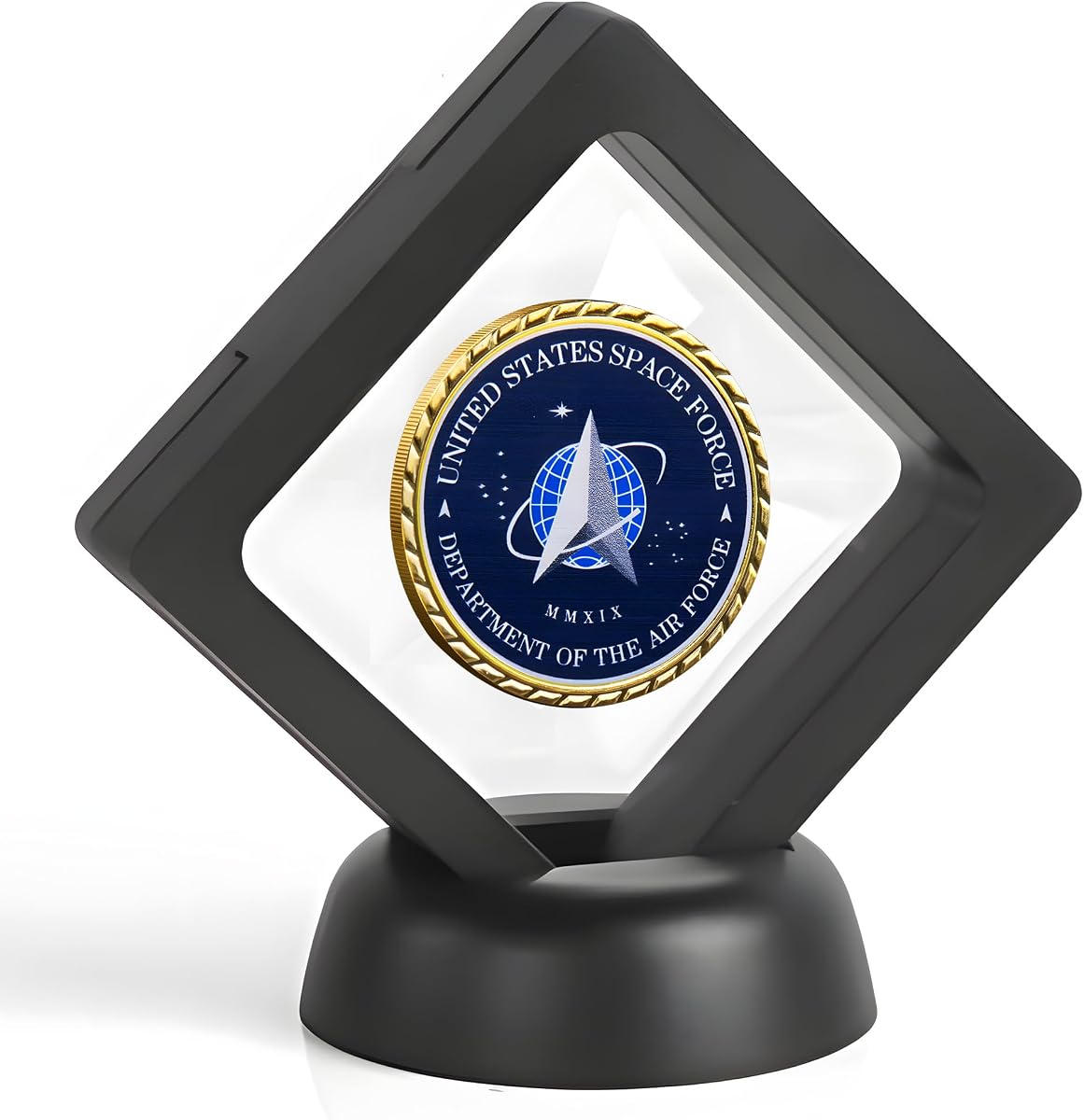 United States of America Space Force/Command Air Force Challenge Coin, Includes Coin Decoration Stand and Round Clear case 0.3mm (Gold)