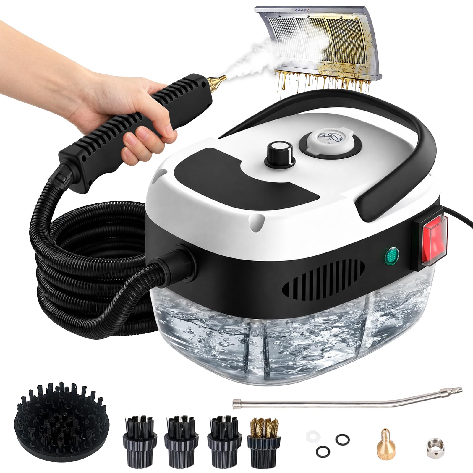 Dampfreiniger Handgerät,6-stufig einstellbarer Dampfreiniger,2500W Hochdruck Handdampfreiniger mit 1L Wassertank,10s Schnellheizungs Handdampfreiniger für Küche, Bad, Auto, Fliesen & BBQ Reinigung