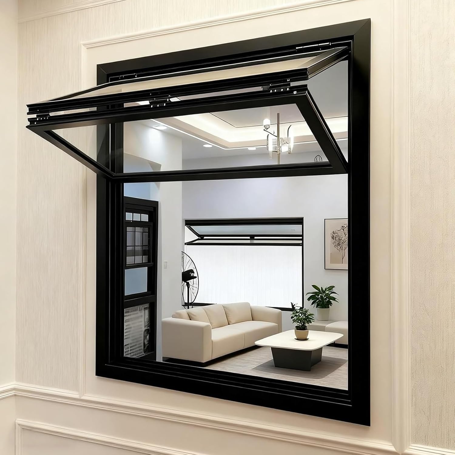 Aluminum Alloy Frame Service Window, Recessed Double-hung Window, Made of Aluminum Alloy and Tempered Glass, Suitable for Flower Shops, Cafes, and Mobile Homes(Black,85x110cm/33.4x43.3in)