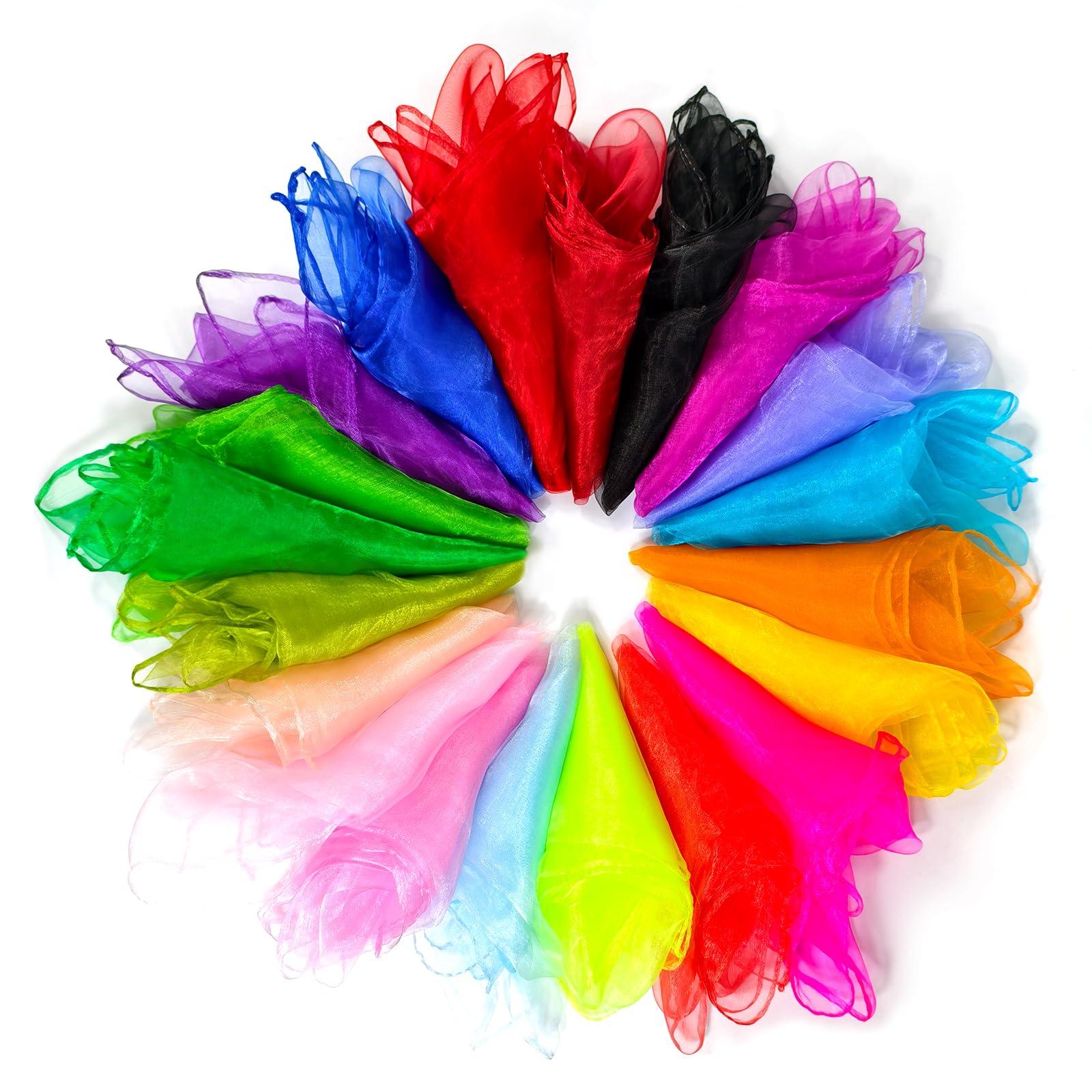 Quelcc 20 Pcs Dance Sensory Scarves, Dance Juggling Scarf 60 x 60cm, Multicolor Square Silk Dance Scarf, Coloured Fabric Play Silks for Children, Rhythm Band, Magic Performance Props Accessories