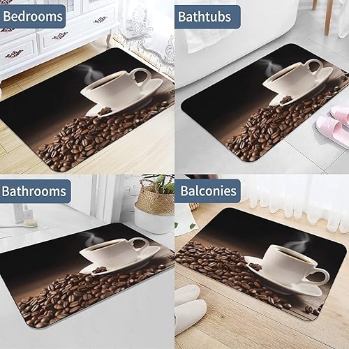Miniatura 5 de Absorbent Bath Mat Non Slip Washable Water Absorbent Bathroom Rug for Tub Shower Coffee Cup and Coffee Beans Printed Floor Door Mat,Small Area Rug