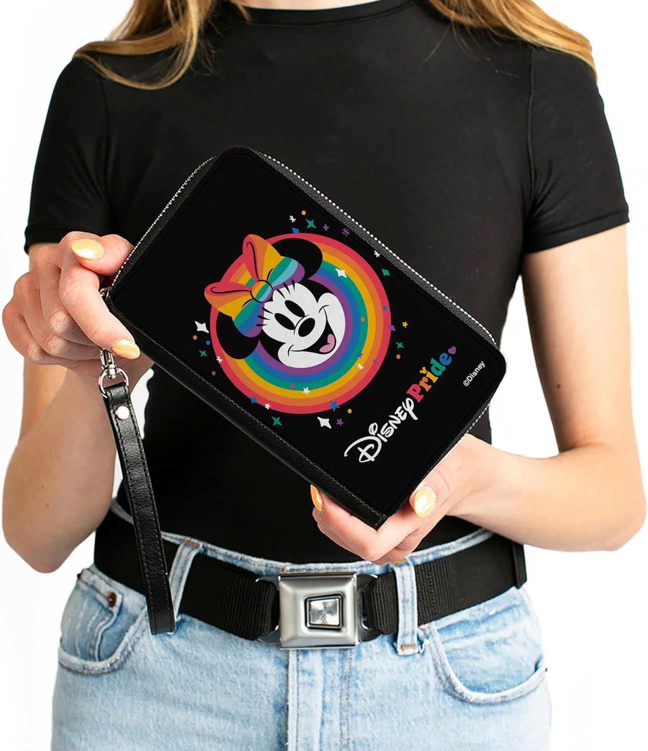 Buckle-Down Disney Wallet, Zip Around, Minnie Mouse Disney Pride Smiling Face Rainbow, Vegan Leather - Image 4