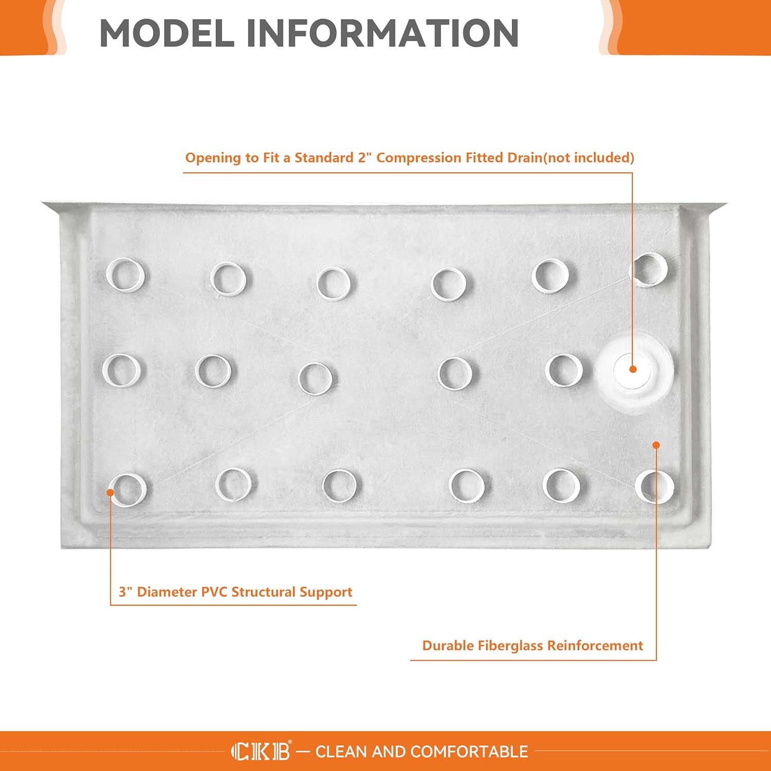 CKB 60 in. L x 34 in. W Single Threshold Shower Base, Right Drain Shower pan with Slip Resistant Textured Surface, White Acrylic Shower Base
