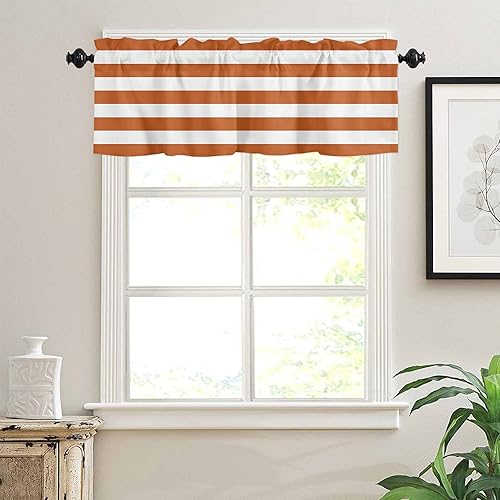 Miniatura 3 de Artwork Store Curtain Valance for Window Kitchen Decor, White Orange Stripes 54" x 18" Window Treatment Curtains Topper Rod Pocket Valances for