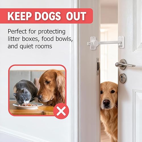 Miniatura 3 de CLYMENE Tope de puerta y pestillo para gatos, pestillo ajustable extra grande para puerta de gato, mantiene a los perros fuera de la caja de arena y
