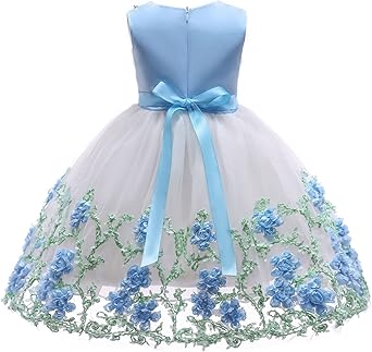 Summer Party Princess Gown 3-9 Years Baby Girl Little Kids Sleeveless Flower Bowknot Tulle Fluffy Stripe Skirt 