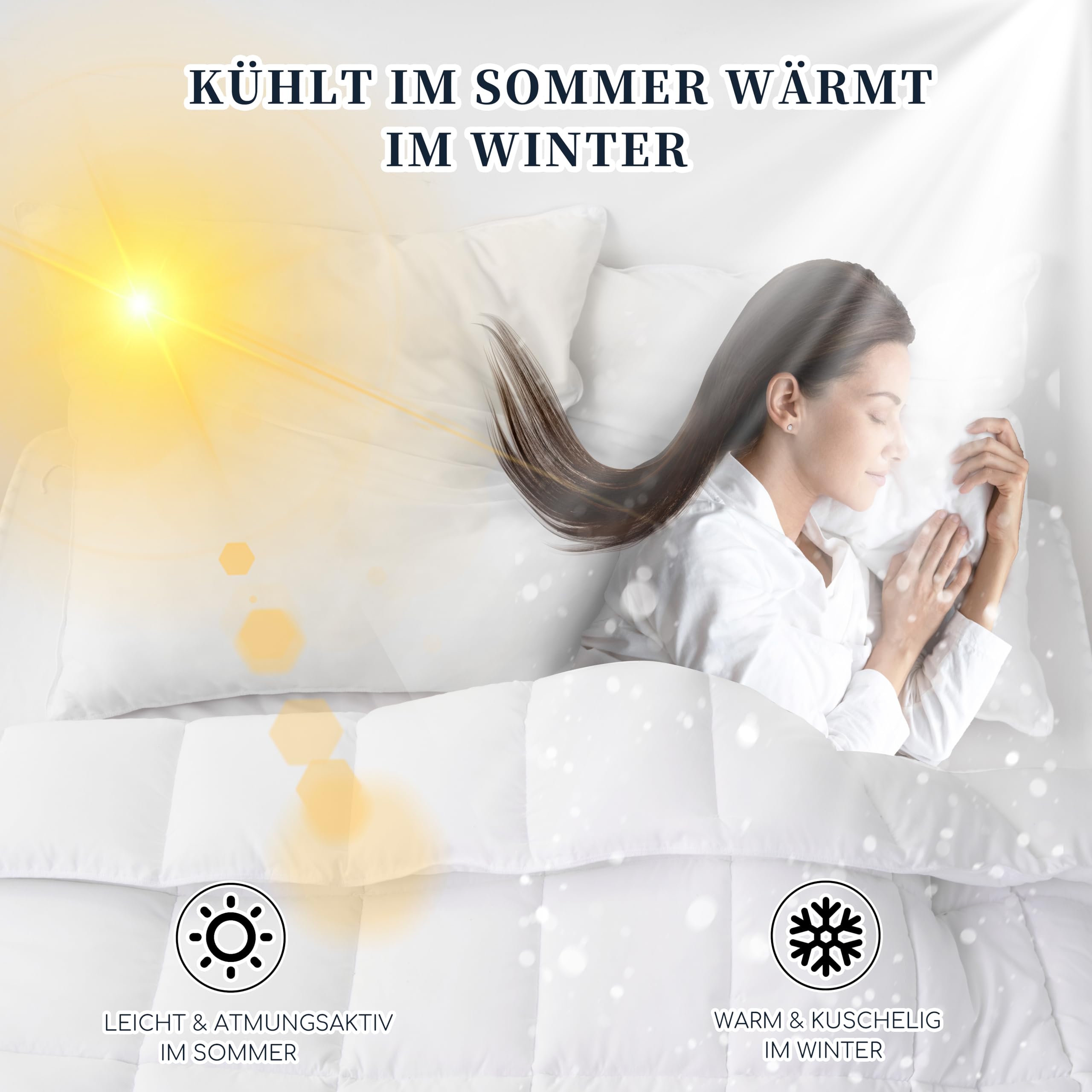 HIG Bettdecke 135x200cm 2er Set mit Kissen–2 Ganzjahresdecke mit 250GSM Mikrofaserfüllung, 2 Kopfkissen 80x80cm, Oeko-Tex Zertifiziert, Kuschelweich Waschbar für Schlafzimmer Gästezimmer Ferienwohnung