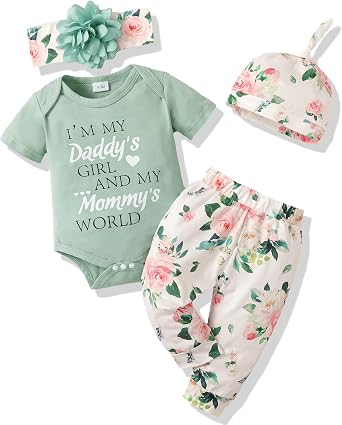 Renotemy Newborn Infant Baby Girl Clothes Summer Outfits Infant Romper Pants Cute Toddler Girl Clothes Gift Set
