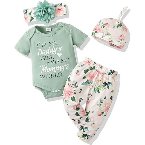 Renotemy Newborn Infant Baby Girl Clothes Summer Outfits Infant Romper Pants Cute Toddler Girl Clothes Gift Set